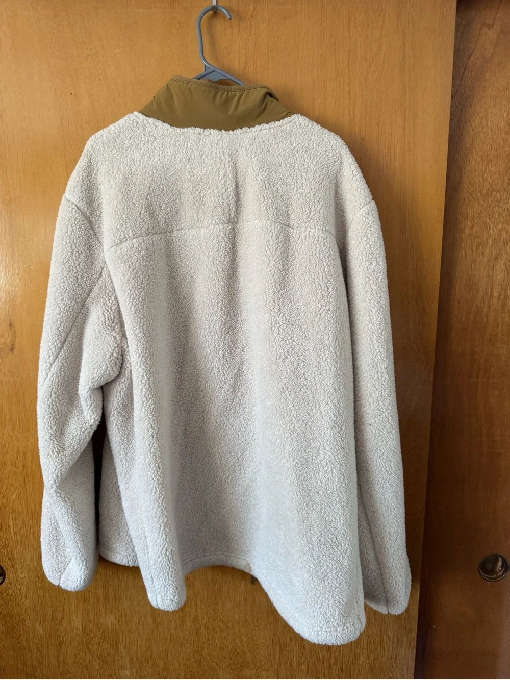 The North Face Cream Sherpa Fleece Jacket with Olive Trim
